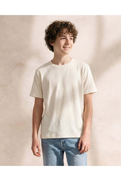 REDTAG Boys Ivory Plain T-Shirt