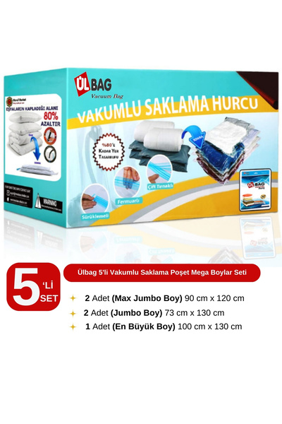 handanca 5'li Vakumlu Saklama Poşet Seti Mega Boylar, (ÇİFT KİŞİLİK YORGAN, D...