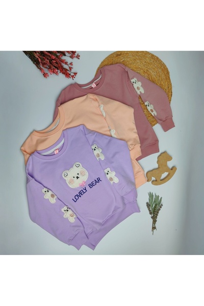 moda rüyası سويت شيرت بناتي مطبوع عليه Yavruağzı Lovely Bear