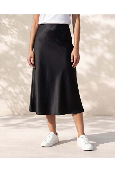 REDTAG Women Black Solid Flared Skirt
