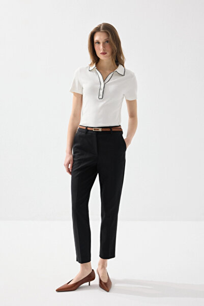 Gusto Belted Cigarette Cotton Trousers - Black