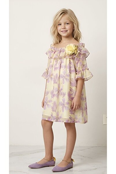 MAY MARA Κοριτσίστικο κοντομάνικο λινό φόρεμα με σούρες