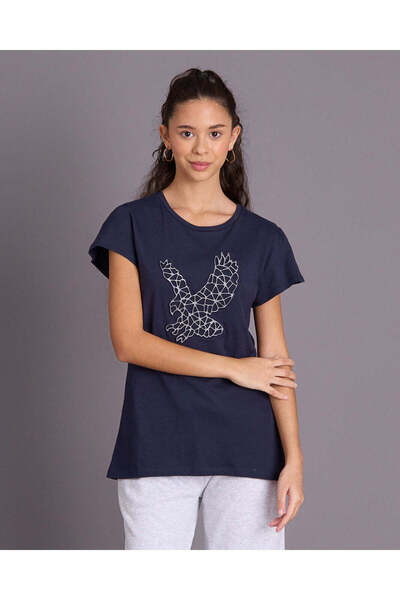 REDTAG Senior Girls Navy Printed T-Shirt