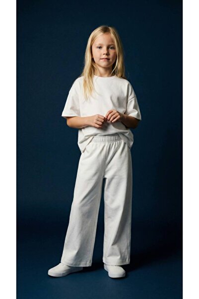JuraKids Girl's White T-Shirt Tracksuit Set Plain Premium Comfortable 2-Piece...