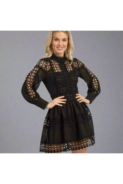 Zaghou Erin Black Crochet Dress