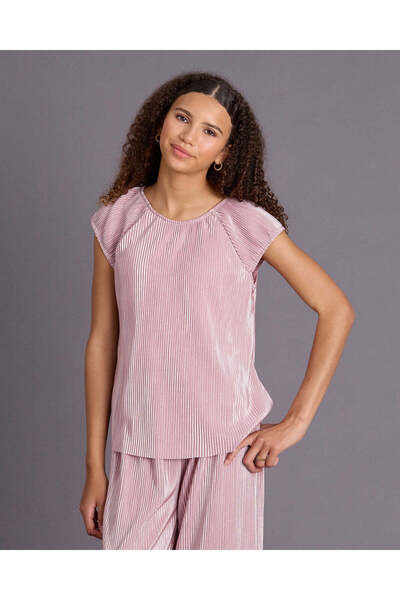 REDTAG Senior Girls Pink Glitzy Short Sleeve Top