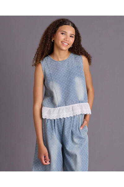 REDTAG Girls Blue Sleeveless Denim Blouse