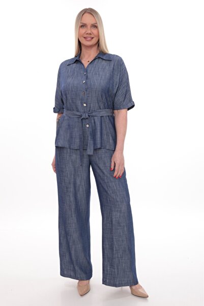 etselements Σετ δύο τεμαχίων με γιακά πουκάμισου και δέσιμο στη μέση ETS1039