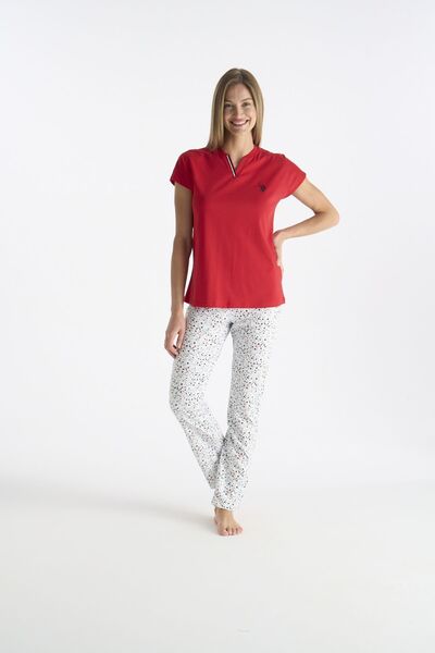 U.S. Polo Assn. 20235 Γυναικείο σετ πιτζάμες με κοντό μανίκι και κόκκινη πατι...