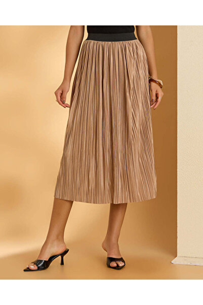 REDTAG Women Beige Gathered Midi Skirt