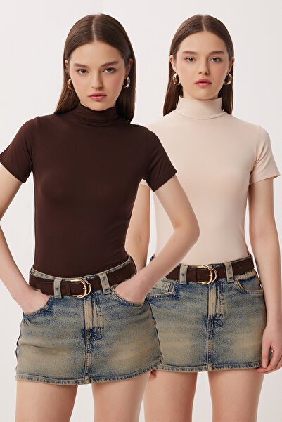 Lovelyİstanbul Συσκευασία 2 τεμαχίων Μπλούζα με ζιβάγκο από βισκόζη LRN0026 Κ...