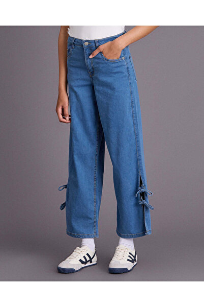 REDTAG Girls Blue Wide Leg Denim Pants