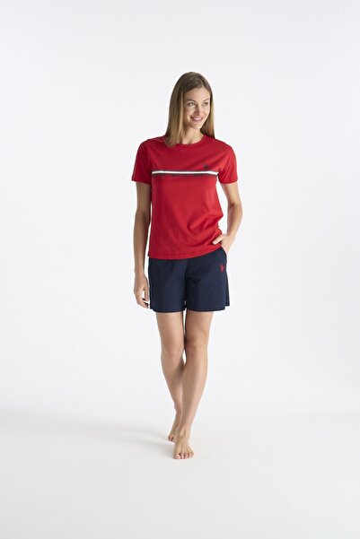 U.S. Polo Assn. 20194 Γυναικείο κόκκινο κοντομάνικο σορτς με στρογγυλή λαιμόκοψη