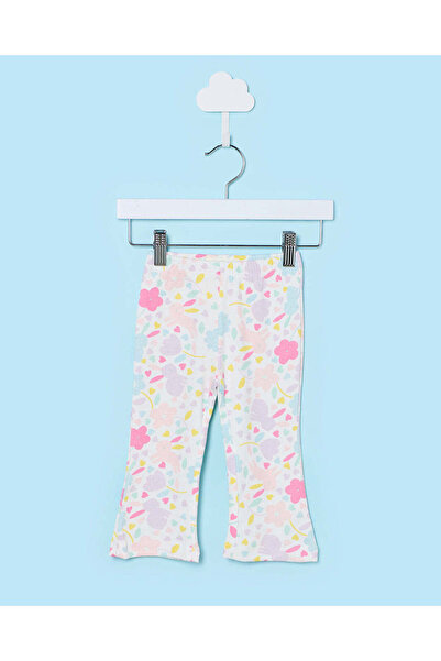 REDTAG Infant Girls White Printed Rib Leggings