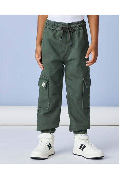 REDTAG Boys Olive Cargo Pocket Joggers