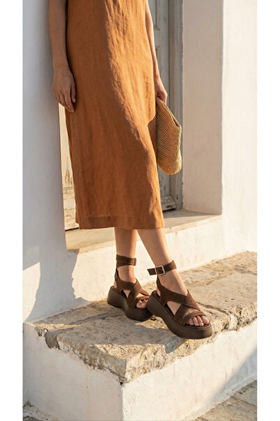 Limeo Καλοκαιρινά πέδιλα με ψηλή σόλα σουέτ με χιαστί χοντρή ρίγα γυναικεία π...