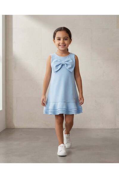 REDTAG Girls Blue Scuba Bow Dress
