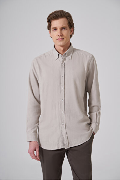 Morven Ανδρικό πουκάμισο με κουμπιά στο γιακά από πέτρινο βαμβάκι, σε ίσια κα...