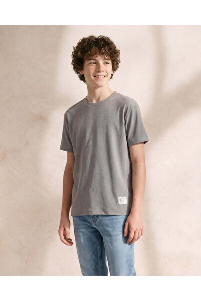 REDTAG Boys Grey Plain T-Shirt