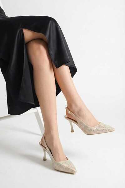 werfen Γυναικεία βραδινά παπούτσια με κοντό τακούνι και λεπτομέρεια από κρυστ...