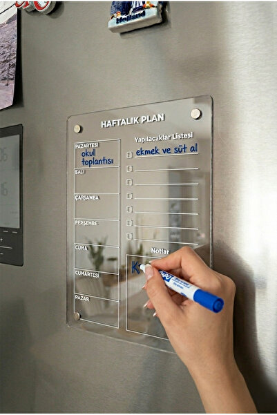 ŞekerHome Haftalık Planlayıcı, Şeffaf Pleksi Buzdolabı Magneti