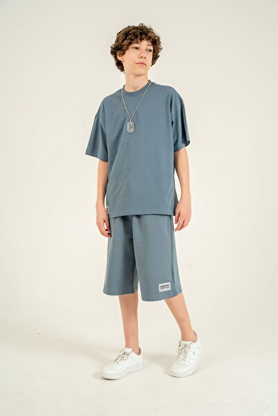 Mışıl Kids Αθλητικό σετ με κεντημένο κολιέ και σορτς για αγόρια - Σετ μπλουζάκι