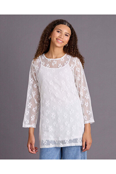 REDTAG Senior Girls White Embroidered Dress