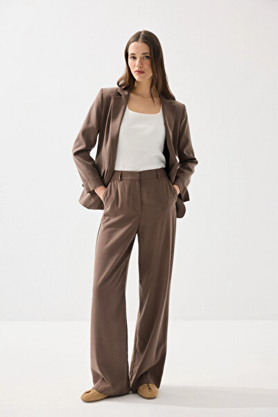 Gusto Tencel Linen Wide Leg Trousers - Brown