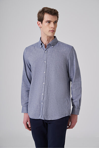 Morven Men's Navy Blue Cotton Trendy Plain Regular Fit Button-Down Collar Shirt