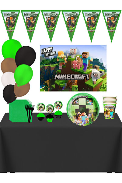 HAPPYLOOPPARTY Minecraft Lego Afişli 24 Kişilik Doğum Günü Parti Süsleri Seti