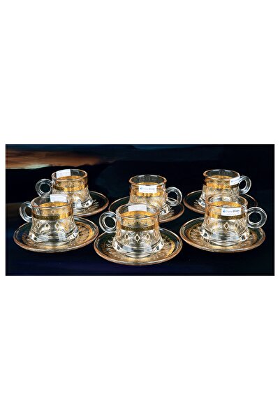 Crystal Drops Turkish Cup & Saucer Set, 12 pcs, Gold Design