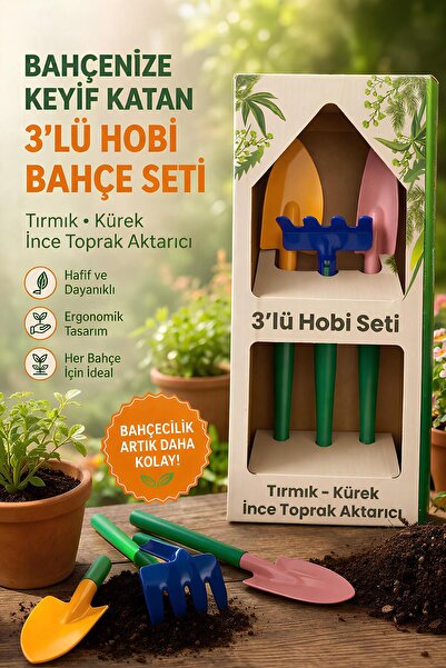 GLASWEN Hobi 3'lü Set Çapa Tırmık Metal Bahçe Tarla Çim Peyzaj Bitki Çiçek Ek...