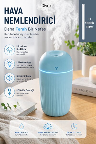 Divex Aromaterapi hava Nemlendirici Difüzör 420 ML, LED Gece Işıklı ve Sessiz...