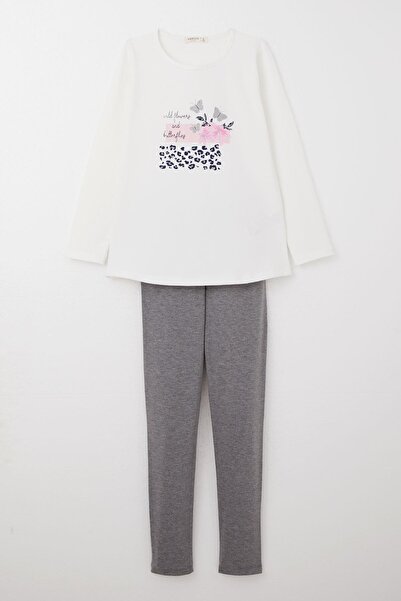 Breeze Κοριτσίστικο Σετ Καλσόν με Σχέδιο Λουλούδια & Ασημί Πεταλούδες, 4-8 ετ...
