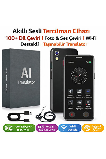 qasul Akıllı Sesli Tercüman Cihazı 100+ Dil Çeviri Foto & Ses Çeviri Wi-Fi De...