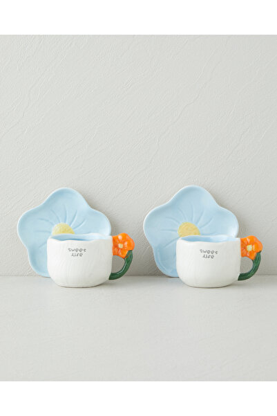 English Home Daylora Dolomite 4 Piece 2 Person Coffee Cup Set 100 ml Blue-Orange