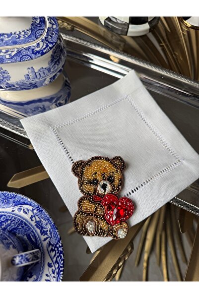 Hatice sakallı design 1 τεμάχιο χαρτοπετσέτα παρουσίασης με κεντημένη αρκουδο...