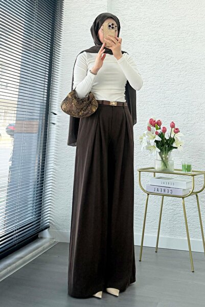 MELEK ARAZ Παντελόνι Modal Palazzo υψηλής ποιότητας με λεπτομέρεια από ύφασμα...