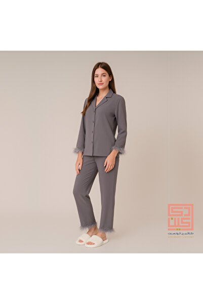 Dakakeen Concept Grey Luxury Set – Elegant Feather Trim Flowing Fabric Refine...