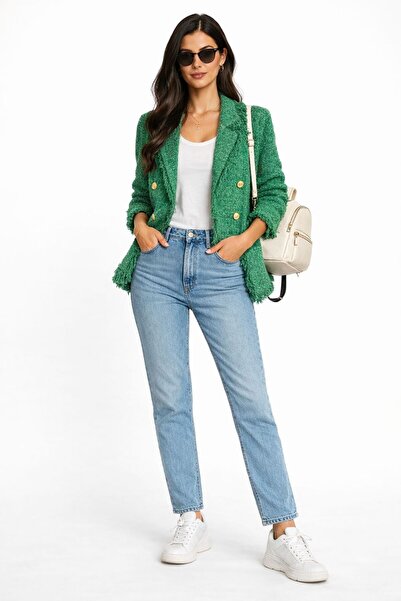 LE CARAMBOLE Women's Green Tassel Detailed Jacket