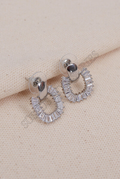 Süspüs Accessories Baguette Silver Earrings