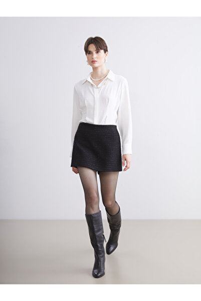 LC Waikiki Fustă-pantalon din tweed texturat, cu cordon și fermoar