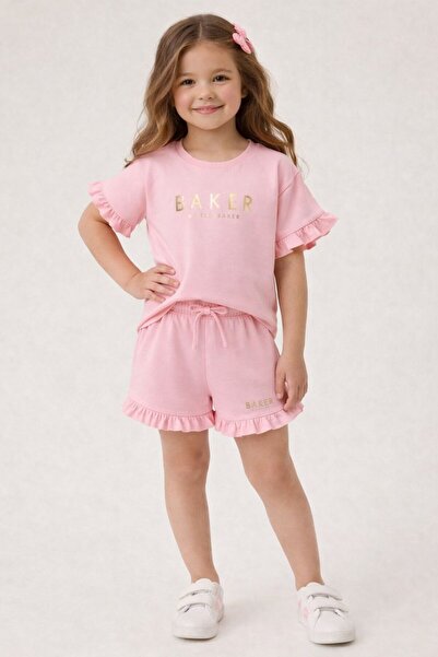 YİGİT BUTİK Καλοκαιρινό σετ σορτς για κορίτσια με λεπτομέρεια βολάν και άνετο...