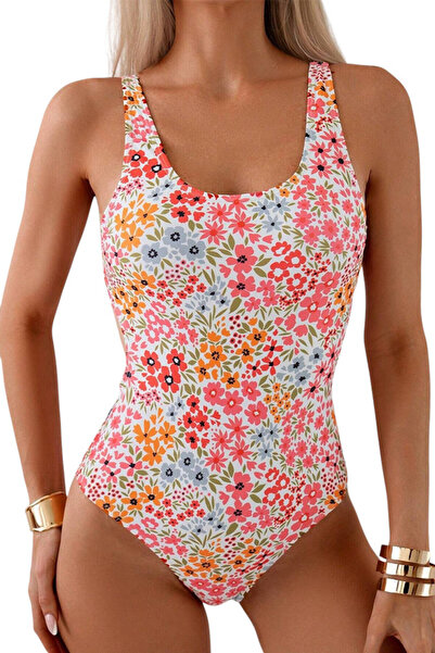 EFAYN.RO Swimsuit, one piece, delicate, metal back fastening, size L, multico...