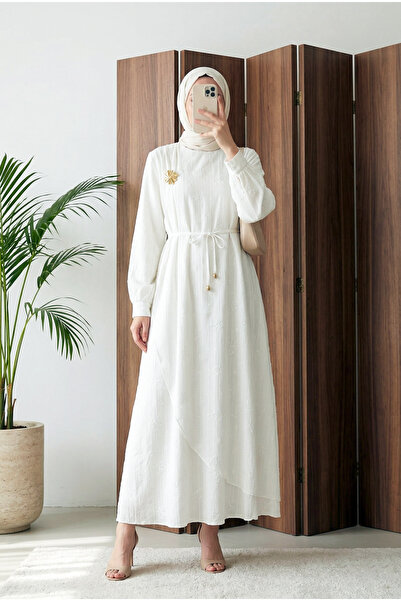 MODAQU Λινό φόρεμα με διπλή στρώση, δέσιμο στη μέση και επένδυση, με καρφίτσα...