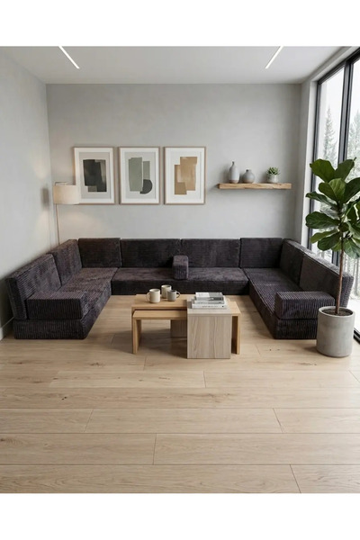 BAKIRÖZÜ HOME Premium Kadife Kumaş, Konforlu Yer Kanepesi ,Modüler Şark Köşes...