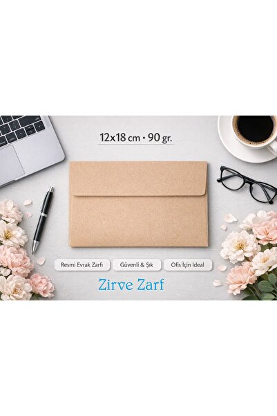 Zirve Zarf Kraft Buklet Zarf 12x18 cm 90 gr. (Düğün,Davetiye,Okul,Para,Atkı,A...