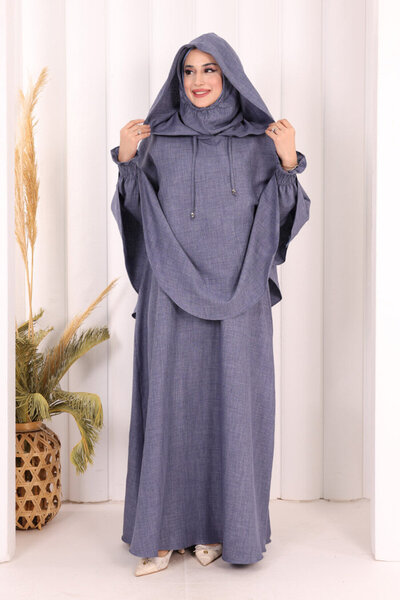 Bym Fashion Keten Sufleli Elbise Takım 6067 İndigo