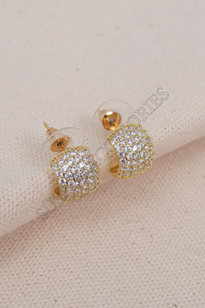 Süspüs Accessories Zircon Stone Minimal Gold Earrings