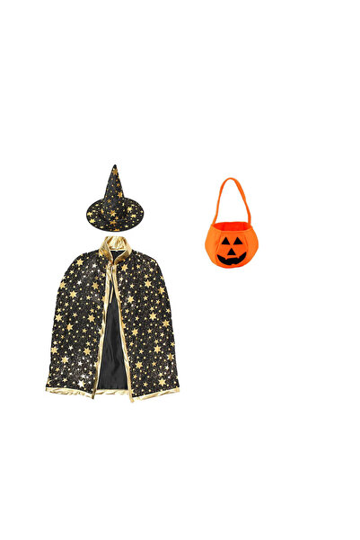 OEM Set 3 piese costum de vrajitoare, mantie, plarie si geanta pentru Hallowe...
